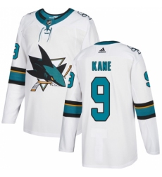 Men's Adidas San Jose Sharks #9 Evander Kane Authentic White Away NHL Jersey