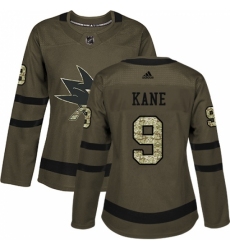 Women's Adidas San Jose Sharks #9 Evander Kane Authentic Green Salute to Service NHL Jersey