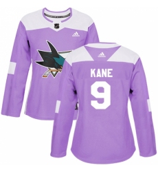 Women's Adidas San Jose Sharks #9 Evander Kane Authentic Purple Fights Cancer Practice NHL Jersey