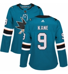 Women's Adidas San Jose Sharks #9 Evander Kane Authentic Teal Green Home NHL Jersey