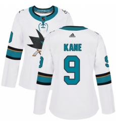 Women's Adidas San Jose Sharks #9 Evander Kane Authentic White Away NHL Jersey