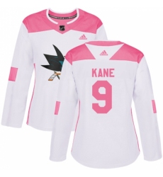 Women's Adidas San Jose Sharks #9 Evander Kane Authentic White Pink Fashion NHL Jersey