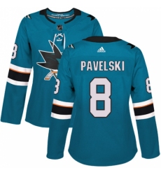 Women's Adidas San Jose Sharks #8 Joe Pavelski Authentic Teal Green Home NHL Jersey