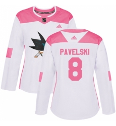 Women's Adidas San Jose Sharks #8 Joe Pavelski Authentic White/Pink Fashion NHL Jersey