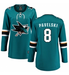 Women's San Jose Sharks #8 Joe Pavelski Fanatics Branded Teal Green Home Breakaway NHL Jersey