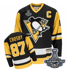 Men's CCM Pittsburgh Penguins #87 Sidney Crosby Authentic Black Throwback 2017 Stanley Cup Champions NHL Jersey