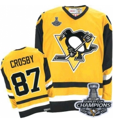 Men's CCM Pittsburgh Penguins #87 Sidney Crosby Authentic Yellow Throwback 2017 Stanley Cup Champions NHL Jersey