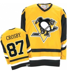 Men's CCM Pittsburgh Penguins #87 Sidney Crosby Premier Yellow Throwback NHL Jersey