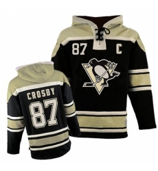 Men's Old Time Hockey Pittsburgh Penguins #87 Sidney Crosby Premier Black Sawyer Hooded Sweatshirt NHL Jersey