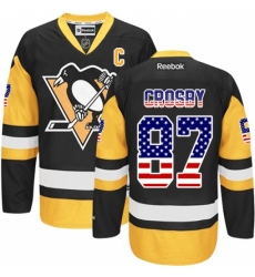 Men's Reebok Pittsburgh Penguins #87 Sidney Crosby Authentic Black/Gold USA Flag Fashion NHL Jersey