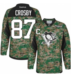 Men's Reebok Pittsburgh Penguins #87 Sidney Crosby Authentic Camo Veterans Day Practice NHL Jersey