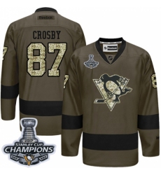 Men's Reebok Pittsburgh Penguins #87 Sidney Crosby Authentic Green Salute to Service 2017 Stanley Cup Champions NHL Jersey