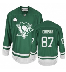 Men's Reebok Pittsburgh Penguins #87 Sidney Crosby Premier Green St Patty's Day NHL Jersey