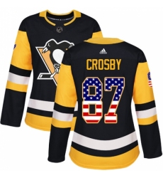 Women's Adidas Pittsburgh Penguins #87 Sidney Crosby Authentic Black USA Flag Fashion NHL Jersey