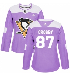 Women's Adidas Pittsburgh Penguins #87 Sidney Crosby Authentic Purple Fights Cancer Practice NHL Jersey
