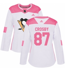 Women's Adidas Pittsburgh Penguins #87 Sidney Crosby Authentic White/Pink Fashion NHL Jersey