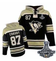 Youth Old Time Hockey Pittsburgh Penguins #87 Sidney Crosby Premier Black Sawyer Hooded Sweatshirt 2017 Stanley Cup Champions