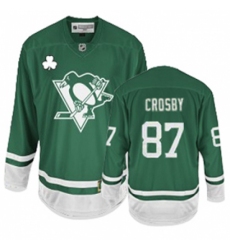 Youth Reebok Pittsburgh Penguins #87 Sidney Crosby Authentic Green St Patty's Day NHL Jersey