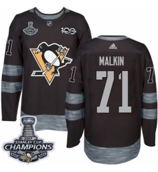 Men's Adidas Pittsburgh Penguins #71 Evgeni Malkin Authentic Black 1917-2017 100th Anniversary 2017 Stanley Cup Champions NHL Jersey