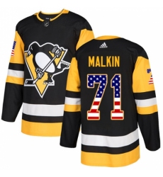 Men's Adidas Pittsburgh Penguins #71 Evgeni Malkin Authentic Black USA Flag Fashion NHL Jersey