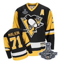 Men's CCM Pittsburgh Penguins #71 Evgeni Malkin Authentic Black Throwback 2017 Stanley Cup Champions NHL Jersey