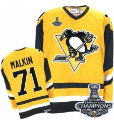 Men's CCM Pittsburgh Penguins #71 Evgeni Malkin Authentic Gold Throwback 2017 Stanley Cup Champions NHL Jersey