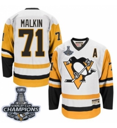 Men's CCM Pittsburgh Penguins #71 Evgeni Malkin Authentic White Throwback 2017 Stanley Cup Champions NHL Jersey