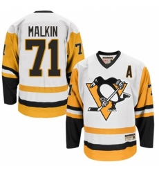Men's CCM Pittsburgh Penguins #71 Evgeni Malkin Authentic White Throwback NHL Jersey