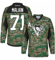 Men's Reebok Pittsburgh Penguins #71 Evgeni Malkin Authentic Camo Veterans Day Practice NHL Jersey