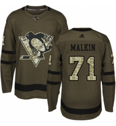 Men's Reebok Pittsburgh Penguins #71 Evgeni Malkin Authentic Green Salute to Service NHL Jersey