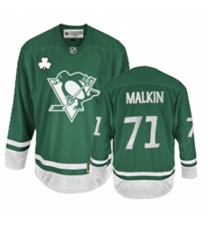 Men's Reebok Pittsburgh Penguins #71 Evgeni Malkin Authentic Green St Patty's Day NHL Jersey