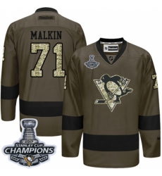 Men's Reebok Pittsburgh Penguins #71 Evgeni Malkin Premier Green Salute to Service 2017 Stanley Cup Champions NHL Jersey