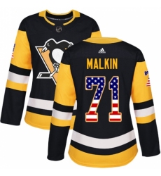 Women's Adidas Pittsburgh Penguins #71 Evgeni Malkin Authentic Black USA Flag Fashion NHL Jersey