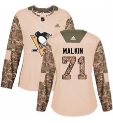 Women's Adidas Pittsburgh Penguins #71 Evgeni Malkin Authentic Camo Veterans Day Practice NHL Jersey