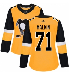 Women's Adidas Pittsburgh Penguins #71 Evgeni Malkin Authentic Gold Alternate NHL Jersey