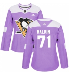 Women's Adidas Pittsburgh Penguins #71 Evgeni Malkin Authentic Purple Fights Cancer Practice NHL Jersey