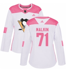 Women's Adidas Pittsburgh Penguins #71 Evgeni Malkin Authentic White/Pink Fashion NHL Jersey
