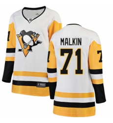 Women's Pittsburgh Penguins #71 Evgeni Malkin Authentic White Away Fanatics Branded Breakaway NHL Jersey
