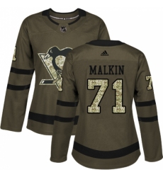 Women's Reebok Pittsburgh Penguins #71 Evgeni Malkin Authentic Green Salute to Service NHL Jersey