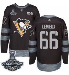 Men's Adidas Pittsburgh Penguins #66 Mario Lemieux Authentic Black 1917-2017 100th Anniversary 2017 Stanley Cup Champions NHL Jersey