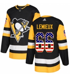 Men's Adidas Pittsburgh Penguins #66 Mario Lemieux Authentic Black USA Flag Fashion NHL Jersey
