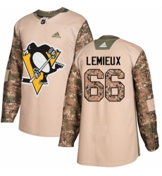 Men's Adidas Pittsburgh Penguins #66 Mario Lemieux Authentic Camo Veterans Day Practice NHL Jersey