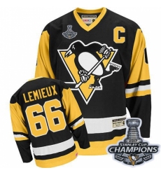 Men's CCM Pittsburgh Penguins #66 Mario Lemieux Authentic Black Throwback 2017 Stanley Cup Champions NHL Jersey