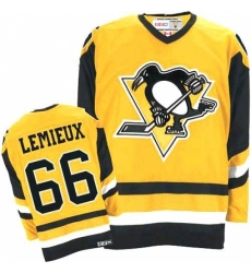 Men's CCM Pittsburgh Penguins #66 Mario Lemieux Authentic Yellow Throwback NHL Jersey