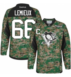 Men's Reebok Pittsburgh Penguins #66 Mario Lemieux Authentic Camo Veterans Day Practice NHL Jersey