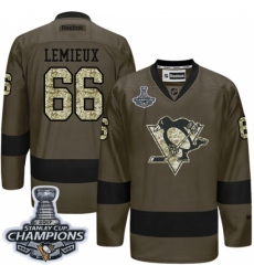 Men's Reebok Pittsburgh Penguins #66 Mario Lemieux Authentic Green Salute to Service 2017 Stanley Cup Champions NHL Jersey