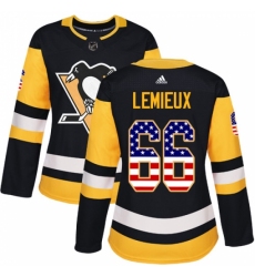 Women's Adidas Pittsburgh Penguins #66 Mario Lemieux Authentic Black USA Flag Fashion NHL Jersey