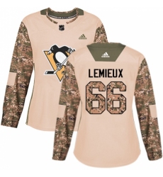 Women's Adidas Pittsburgh Penguins #66 Mario Lemieux Authentic Camo Veterans Day Practice NHL Jersey