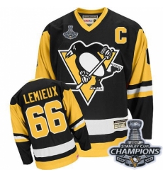 Youth CCM Pittsburgh Penguins #66 Mario Lemieux Authentic Black Throwback 2017 Stanley Cup Champions NHL Jersey