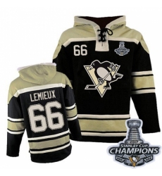 Youth Old Time Hockey Pittsburgh Penguins #66 Mario Lemieux Authentic Black Sawyer Hooded Sweatshirt 2017 Stanley Cup Champions